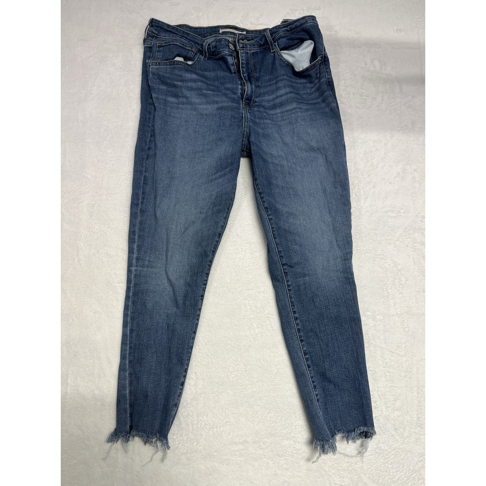 Levis 721 High Rise Skinny Ankle Jeans Womens 33 Medium Wash Frayed Hem Denim
